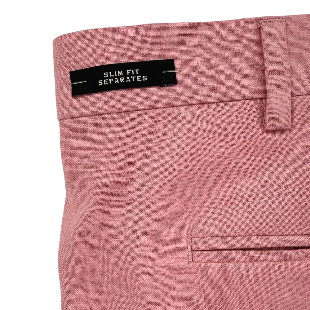 NEW Joseph Abboud Dress Pants Mens 44x30 Trousers Pink Linen Blend Slim Fit Flat - Picture 13 of 14